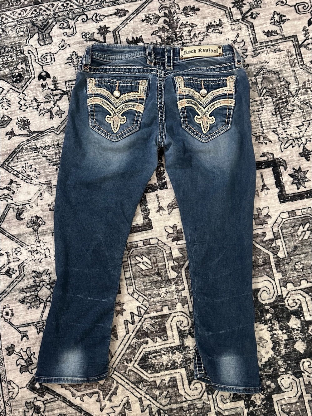 Rock Revival Women's Medium Blue Boot Cut Jeans with Embroidered Pockets